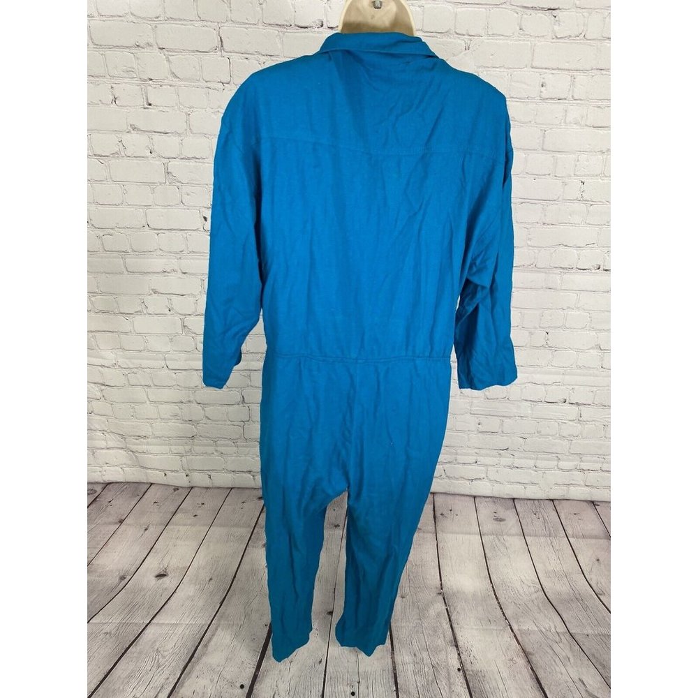VTG Naturelle George Georgiou Teal Raw Silk Jumpsuit Chest Pockets One Piece S - Picture 3 of 15
